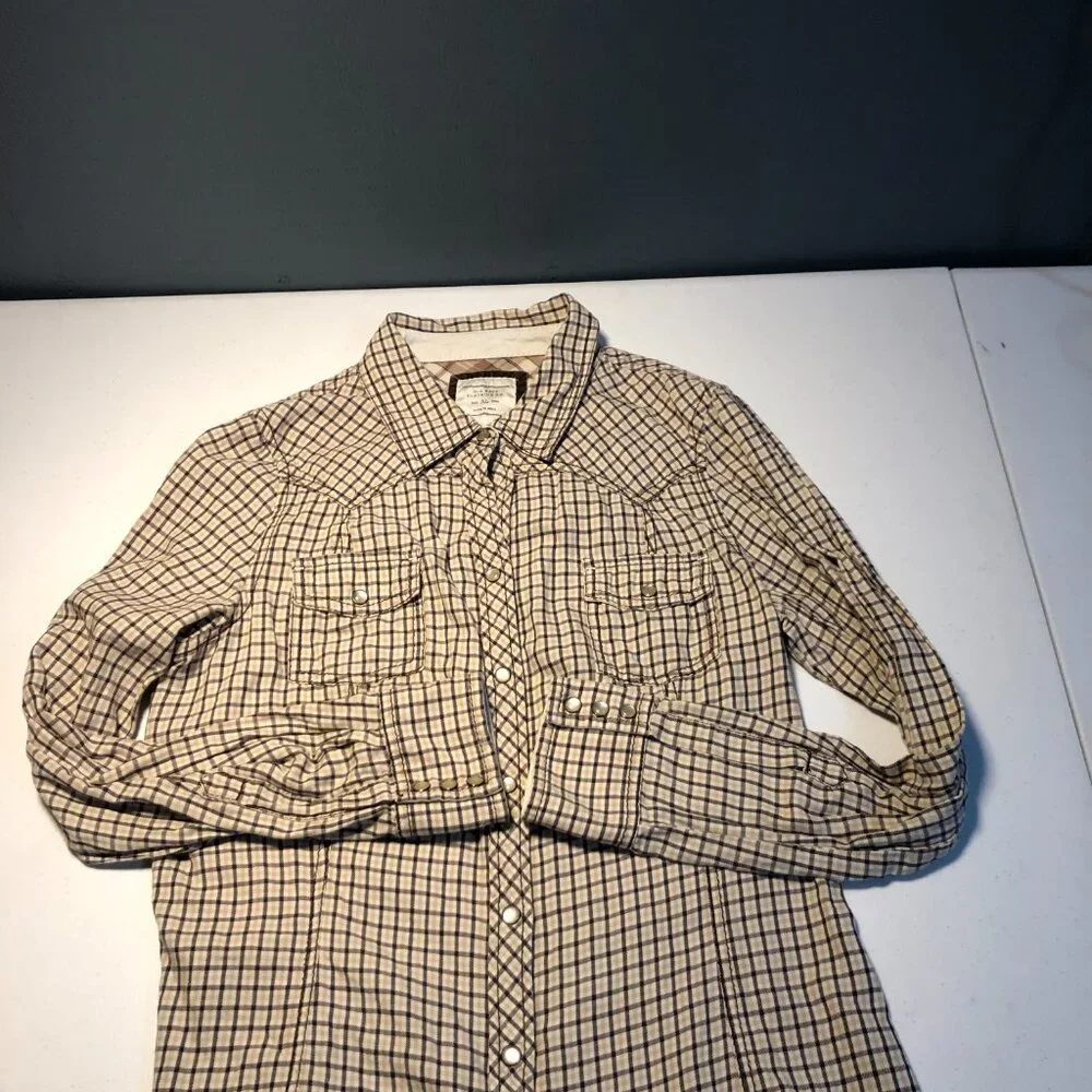Old Navy Brown Plaid Western Shirt, Size XL